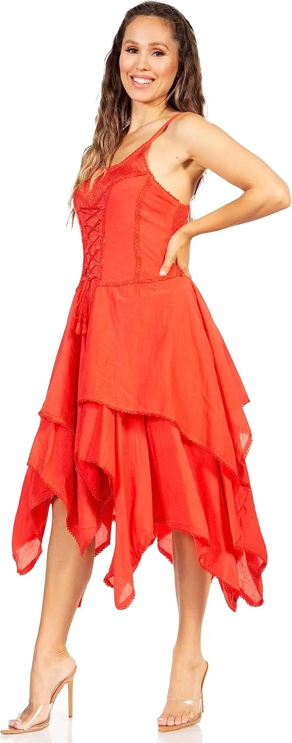Sakkas Lady Mary Jacquard Corset Style Bodice Lightweight Handkerchief Hem Dress