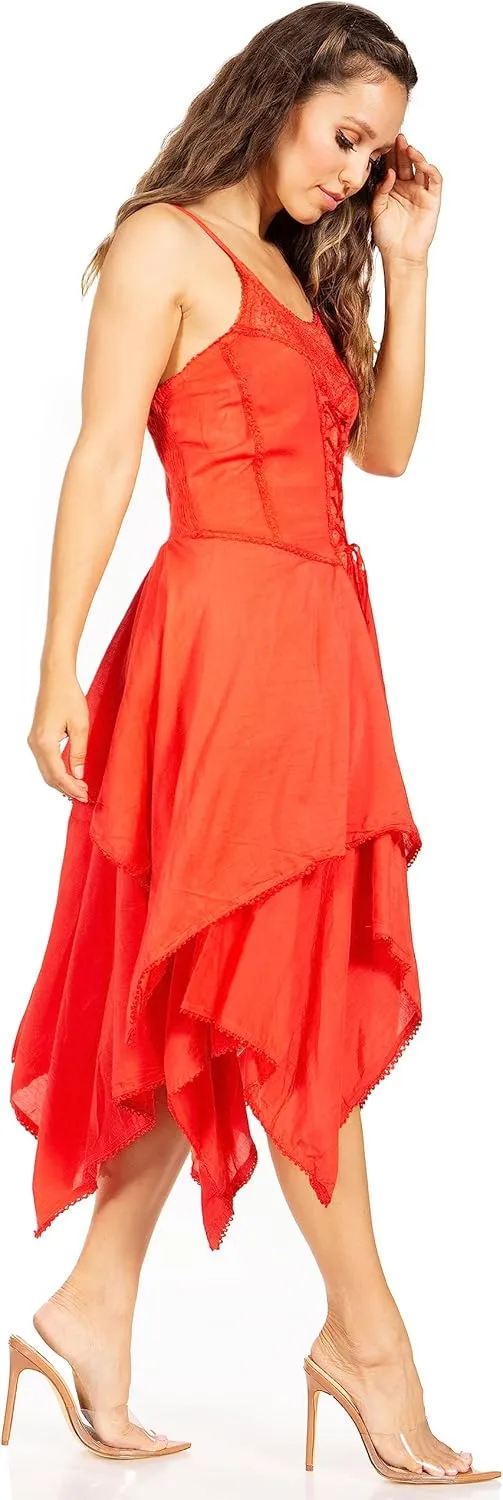 Sakkas Lady Mary Jacquard Corset Style Bodice Lightweight Handkerchief Hem Dress