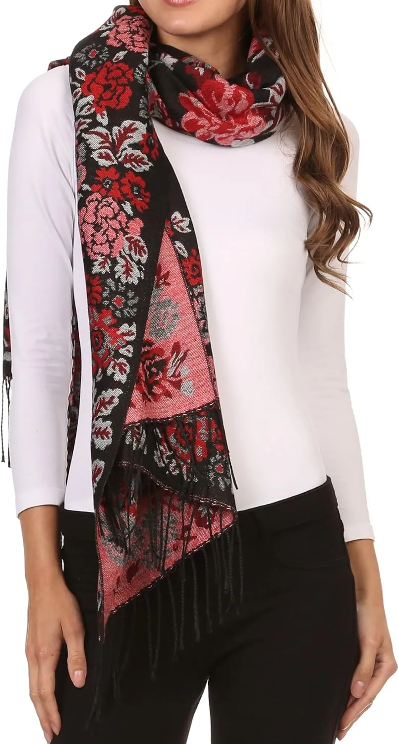 Sakkas Ontario double layer floral Pashmina/Shawl/Wrap/Stole with fringe