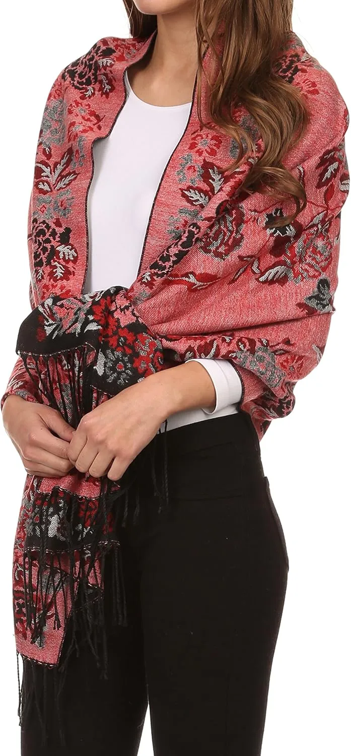 Sakkas Ontario double layer floral Pashmina/Shawl/Wrap/Stole with fringe