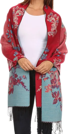 Sakkas Ontario double layer floral Pashmina/Shawl/Wrap/Stole with fringe