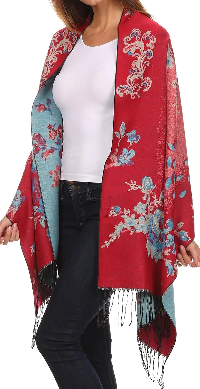 Sakkas Ontario double layer floral Pashmina/Shawl/Wrap/Stole with fringe