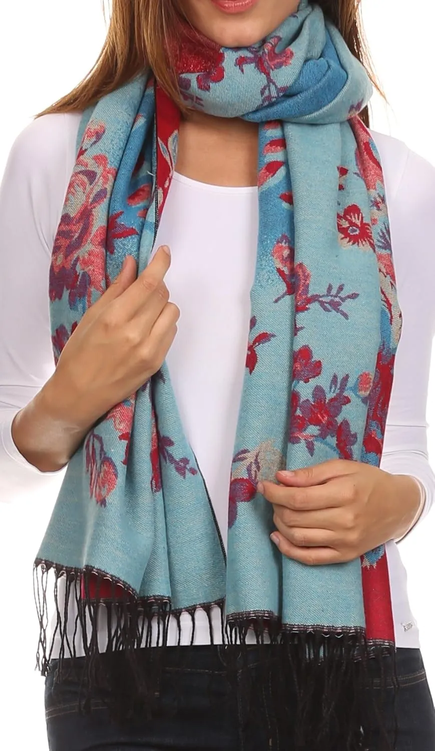 Sakkas Ontario double layer floral Pashmina/Shawl/Wrap/Stole with fringe