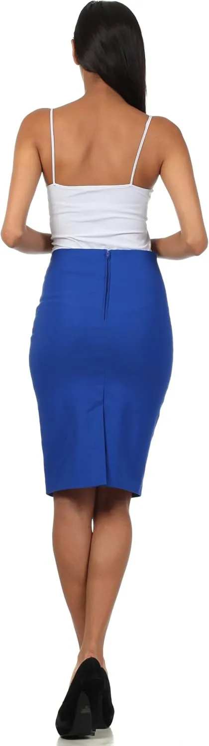 Sakkas Petite High Waist Stretch Pencil Skirt with Shirred Waist Detail