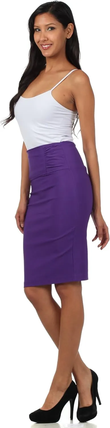 Sakkas Petite High Waist Stretch Pencil Skirt with Shirred Waist Detail