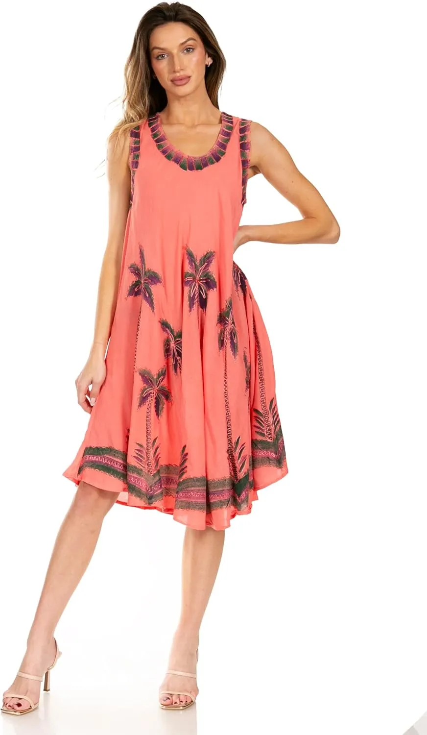 Sakkas Watercolor Palm Tree Tank Caftan Short Dress