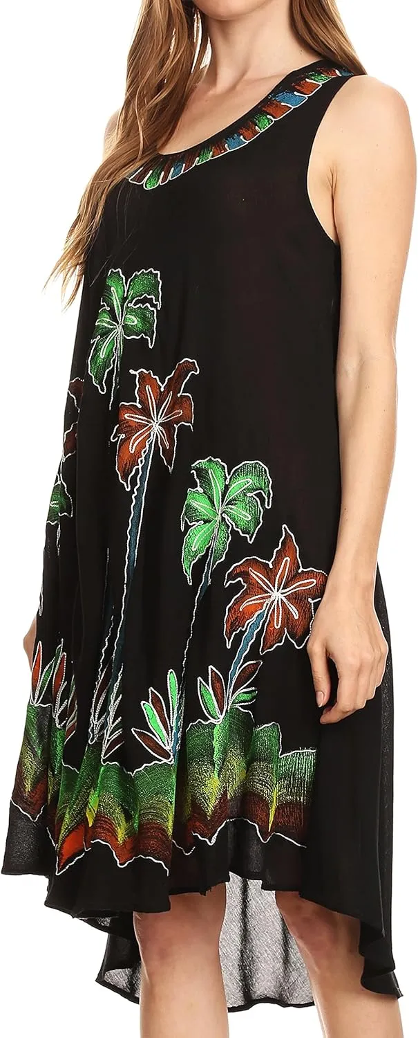 Sakkas Watercolor Palm Tree Tank Caftan Short Dress