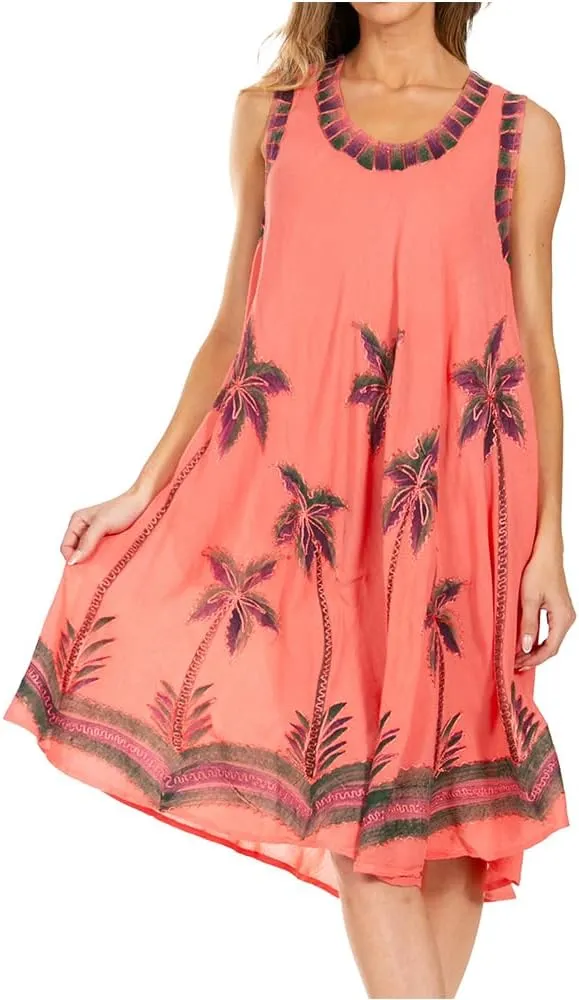 Sakkas Watercolor Palm Tree Tank Caftan Short Dress
