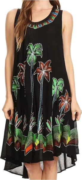 Sakkas Watercolor Palm Tree Tank Caftan Short Dress