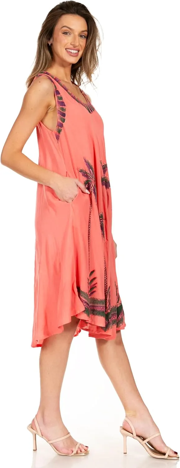 Sakkas Watercolor Palm Tree Tank Caftan Short Dress