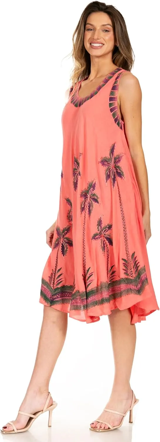 Sakkas Watercolor Palm Tree Tank Caftan Short Dress