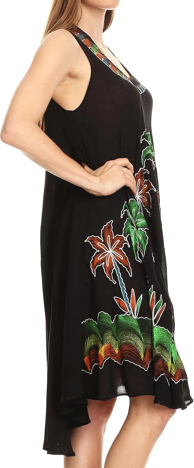 Sakkas Watercolor Palm Tree Tank Caftan Short Dress