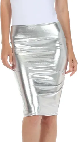 Sakkas Women's Shiny Metallic Liquid High Waist Pencil Skirt