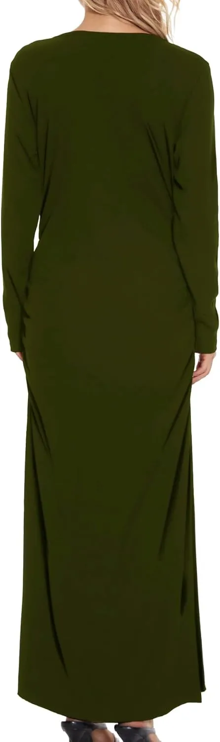 Smallshow Women's Split Maternity Dress Long Sleeve Ruched Pregnancy Clothes
