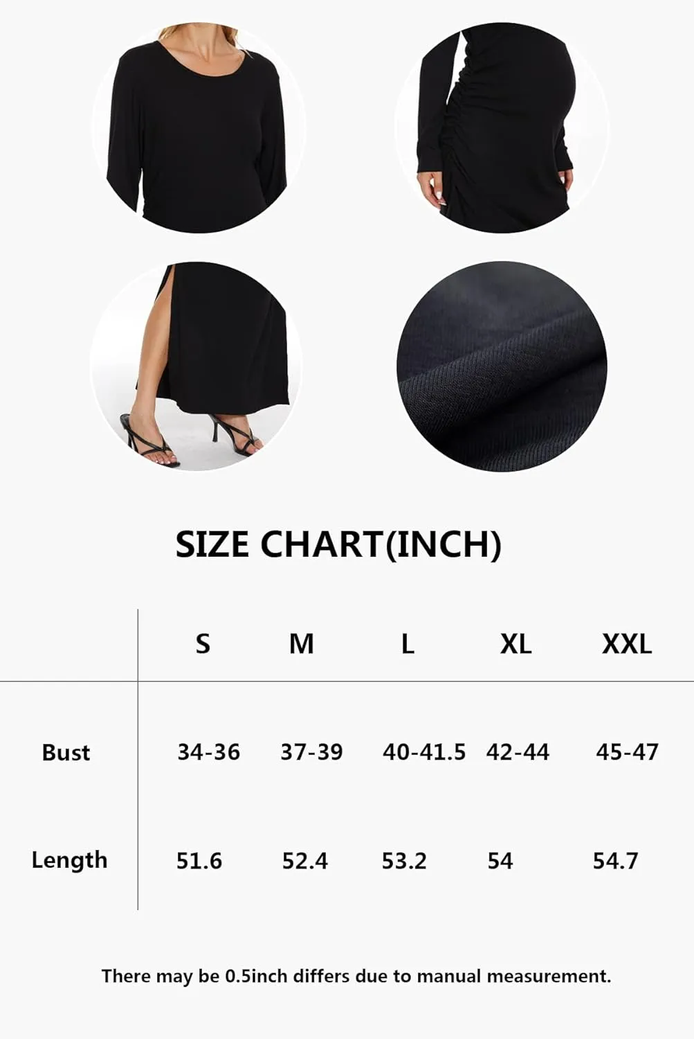 Smallshow Women's Split Maternity Dress Long Sleeve Ruched Pregnancy Clothes