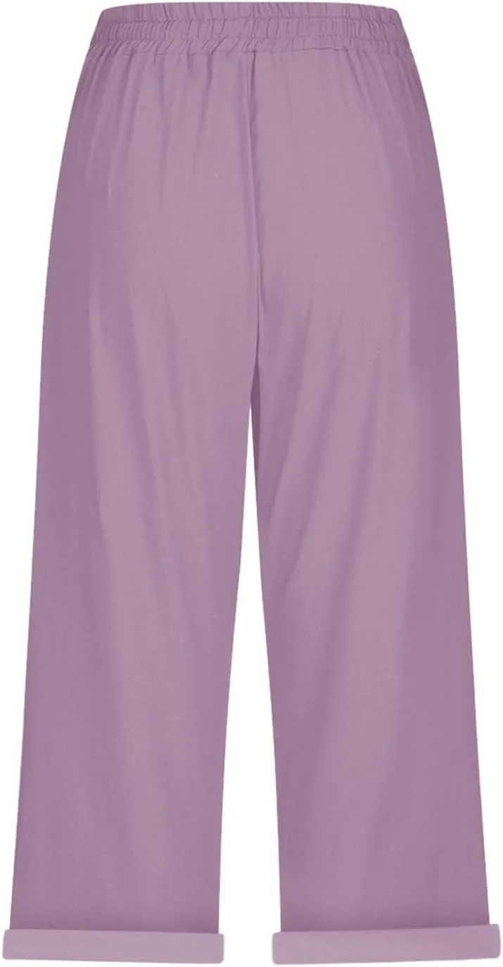 Straight Leg Linen Pants for Women Dressy Lounge Lightweight Loose High Waist Linen Slacks for Women