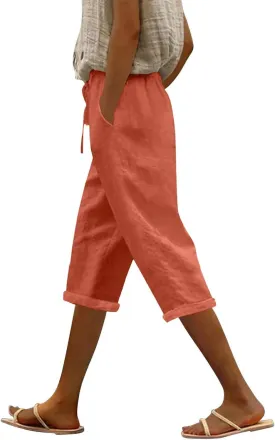Straight Leg Linen Pants for Women Dressy Lounge Lightweight Loose High Waist Linen Slacks for Women