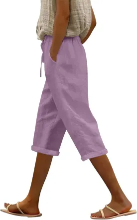 Straight Leg Linen Pants for Women Dressy Lounge Lightweight Loose High Waist Linen Slacks for Women