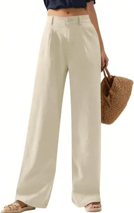 Summer Linen Pants for Women Loose Drawstring Palazzo Fashion Beach Linen Capri Women