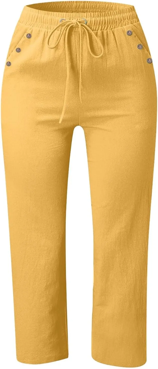 Summer Linen Pants for Women Palazzo Dressy Lounge Fashion High Waist Womens Wide Leg Trousers