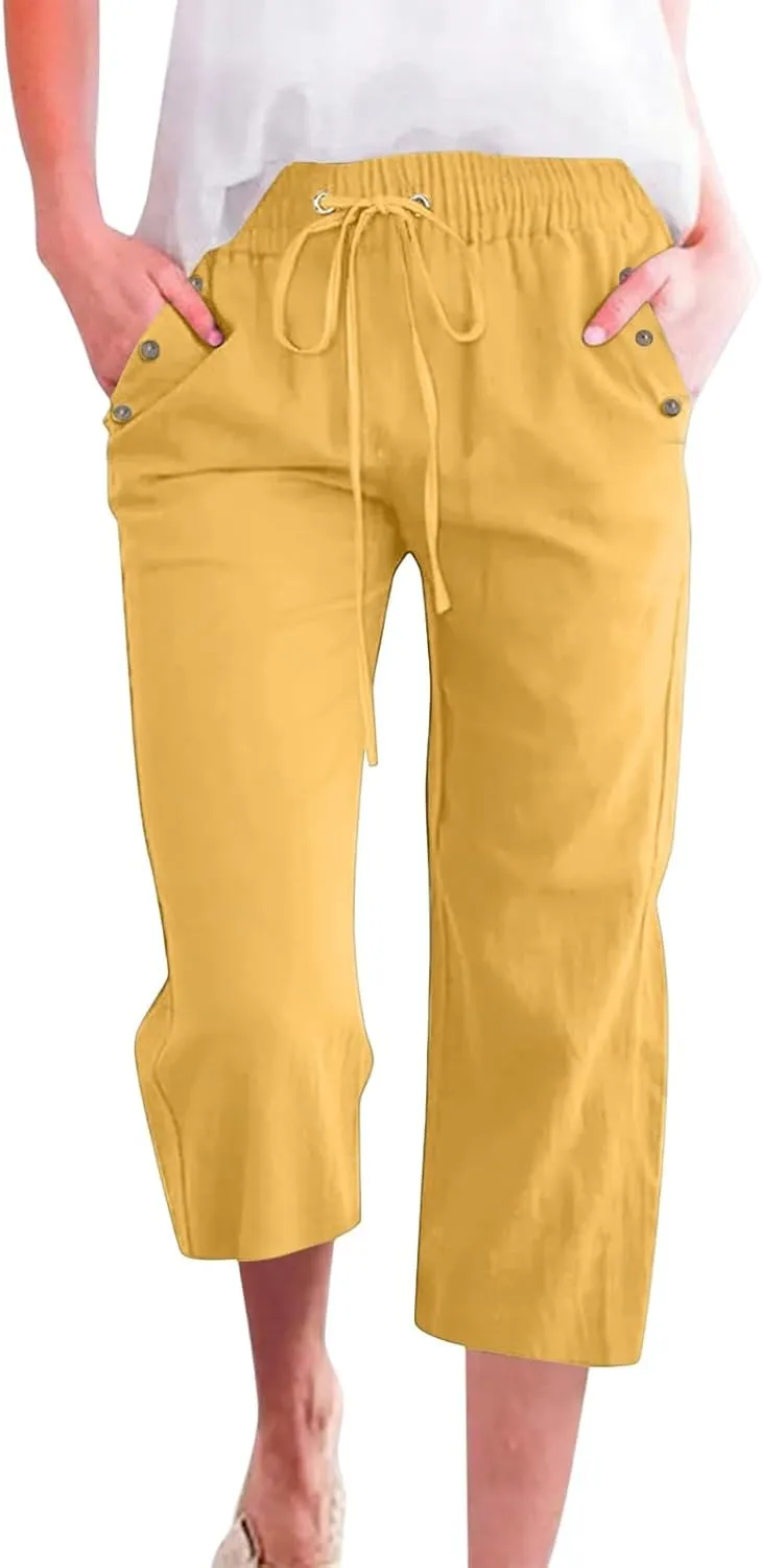 Summer Linen Pants for Women Palazzo Dressy Lounge Fashion High Waist Womens Wide Leg Trousers