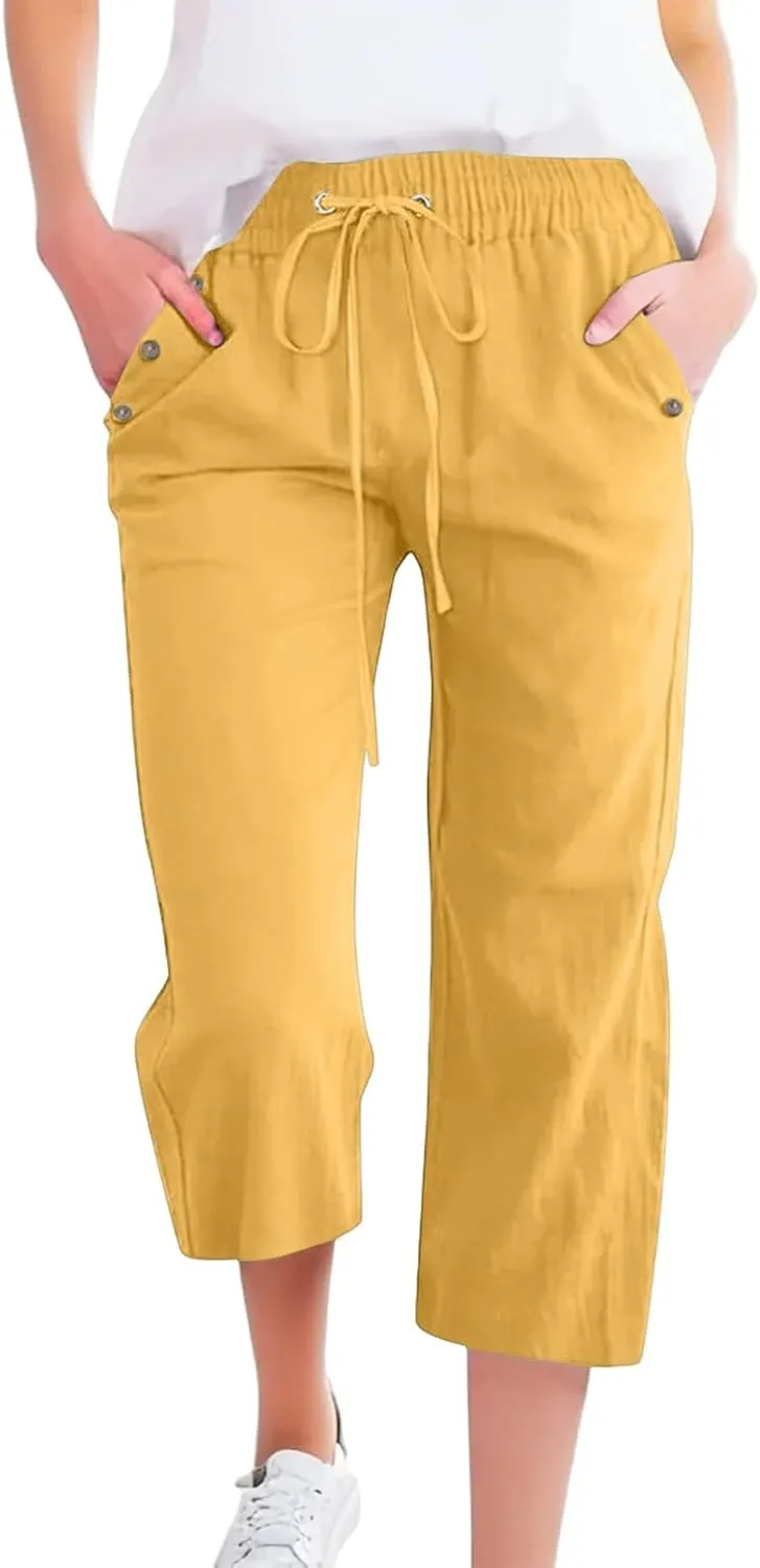 Summer Linen Pants for Women Palazzo Dressy Lounge Fashion High Waist Womens Wide Leg Trousers