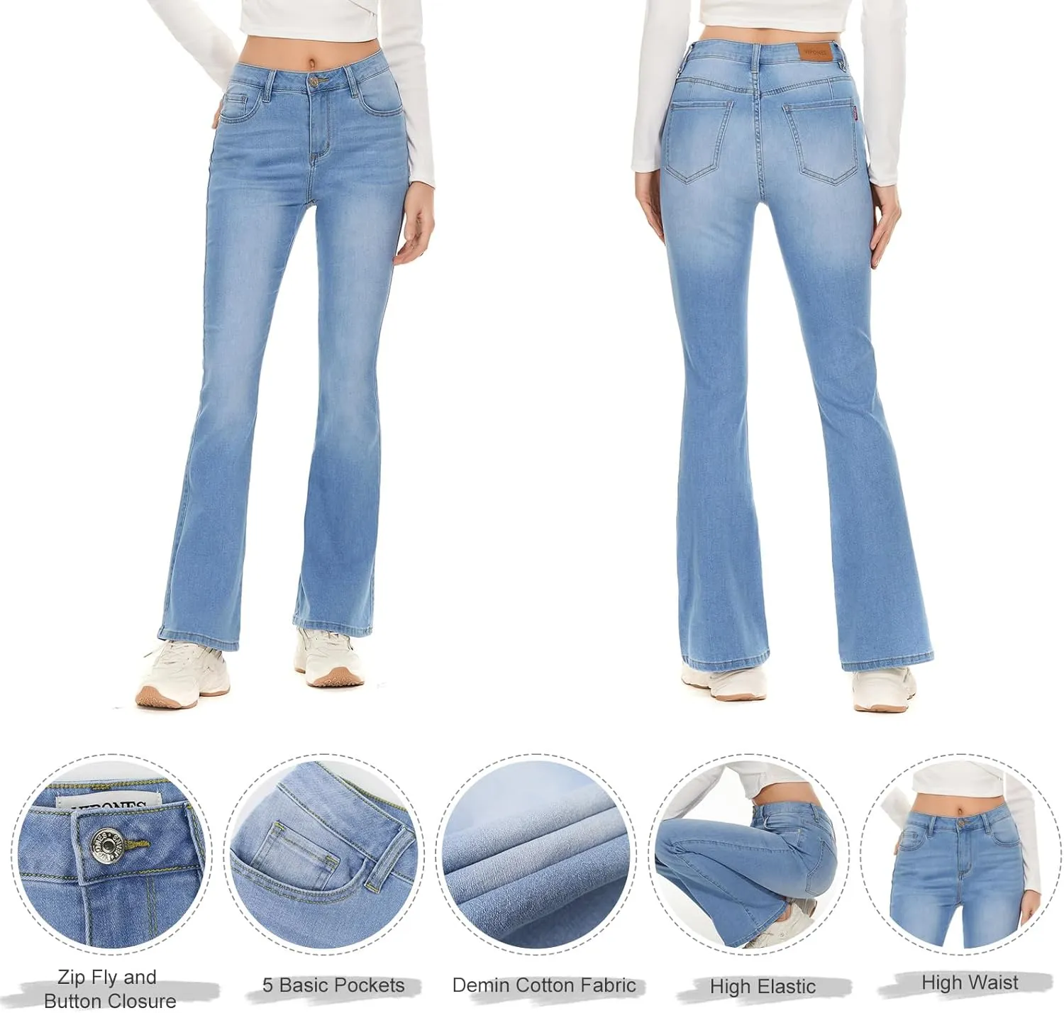 VIPONES Bell Bottom Jeans for Women Stretchy High Waisted Flare Curvy Denim Pants