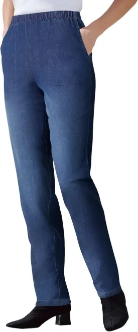 Woman Within Plus Size Straight Leg Elastic Waist Stretch Fineline Denim Jean (Petite & Tall Available)
