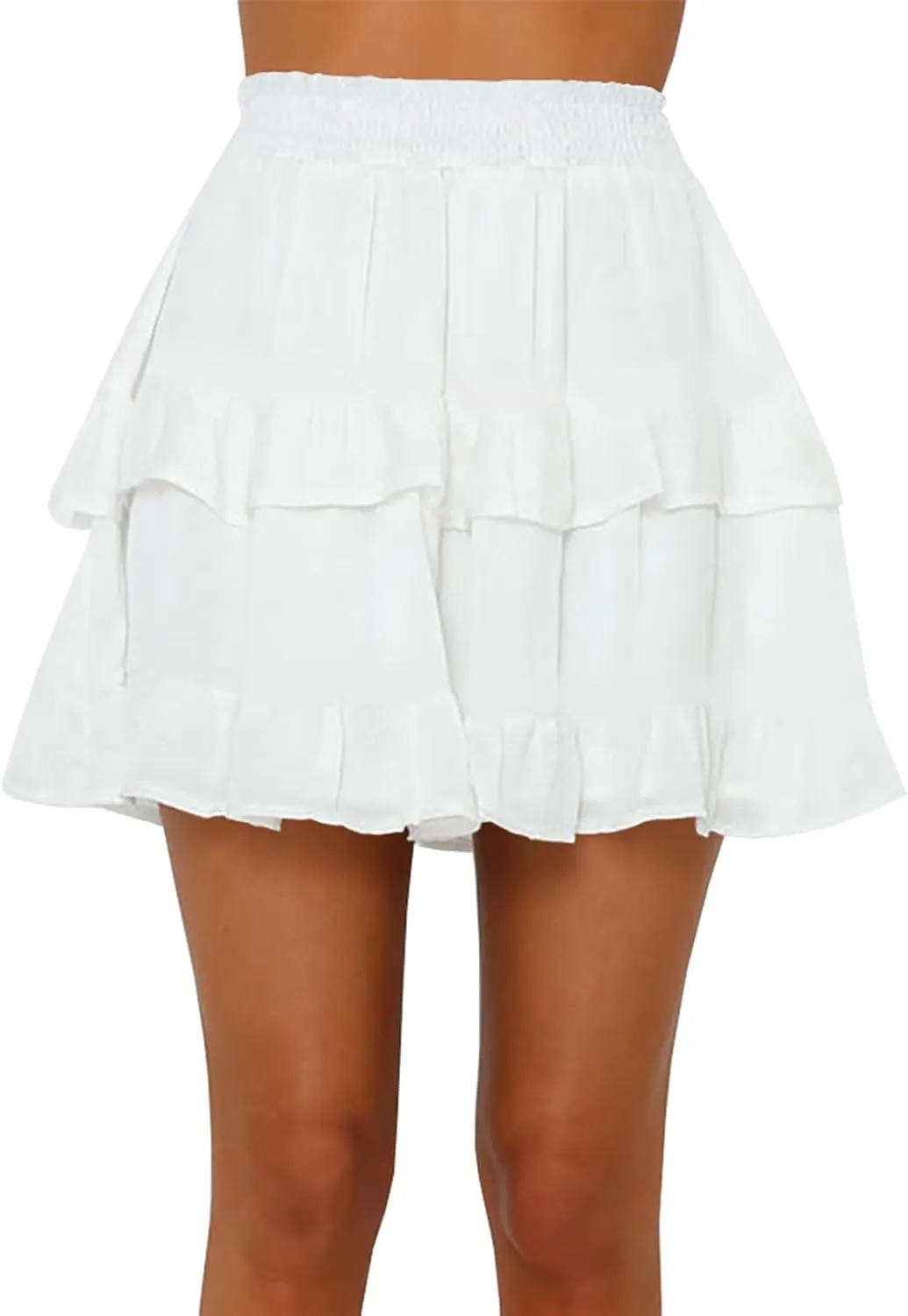 Women's Pleated Ruffles Flared Skirt Casual Boho Tiered Flowy Basic Casual High Waisted Mini Skater Skirts