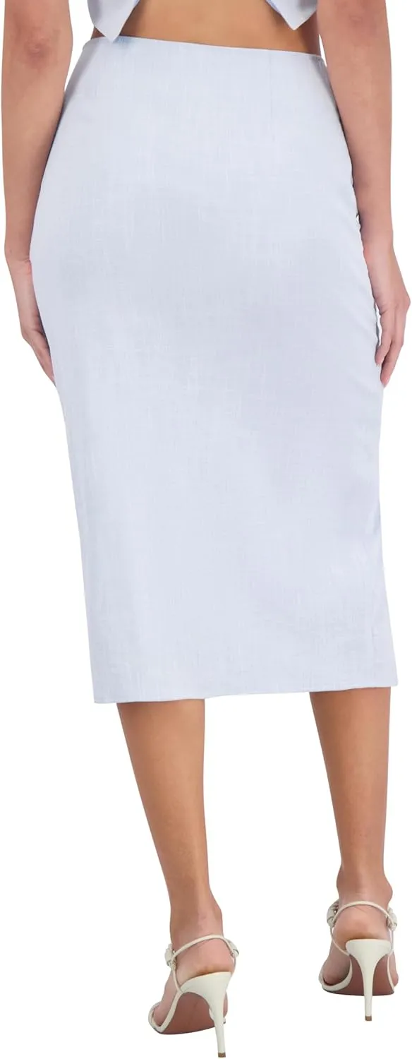 Women's Ruched Side Slit Midi Pencil Skirt