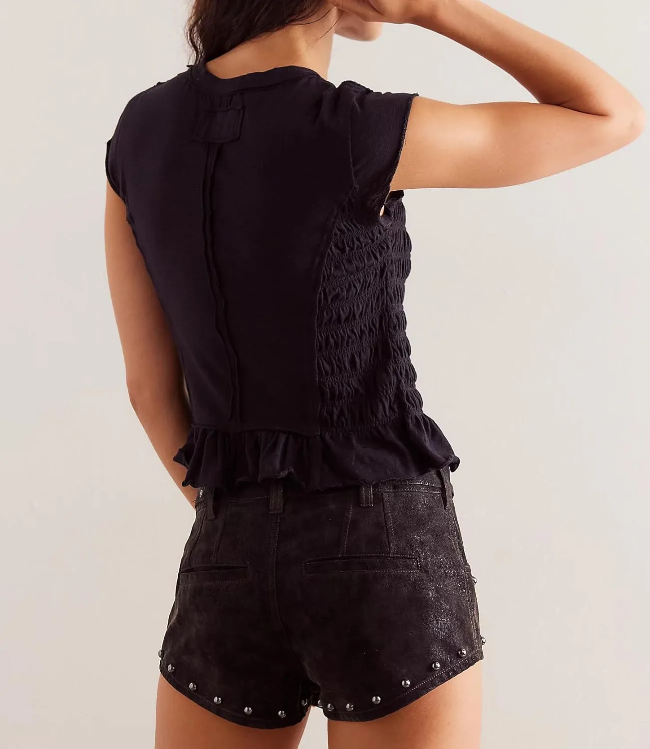 Womens Smocked Tops Summer Shirred Ruffle Going Out Y2k Short Cap Sleeve Baby Tee Slim Fit Going Out Crop Tank Top